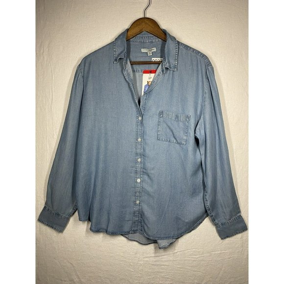 New Womens Button Down Denim Shirt Collared Casual Long Sleeve Pocket Top Medium - Picture 1 of 8